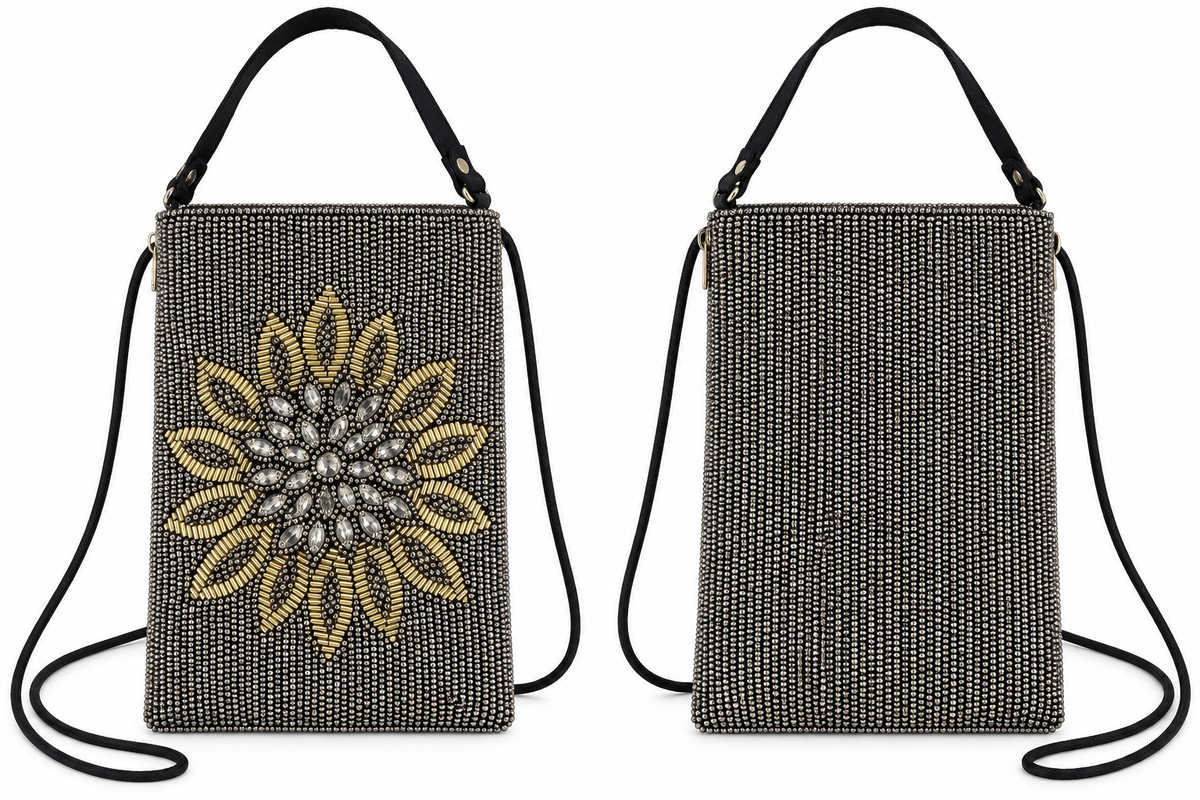The Club Bag – Gold Floral Beaded Wristlet & Crossbody