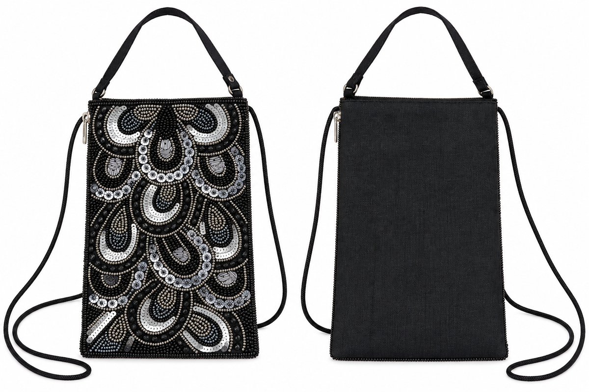 The Club Bag – Black Beaded & Sequin Wristlet/Crossbody