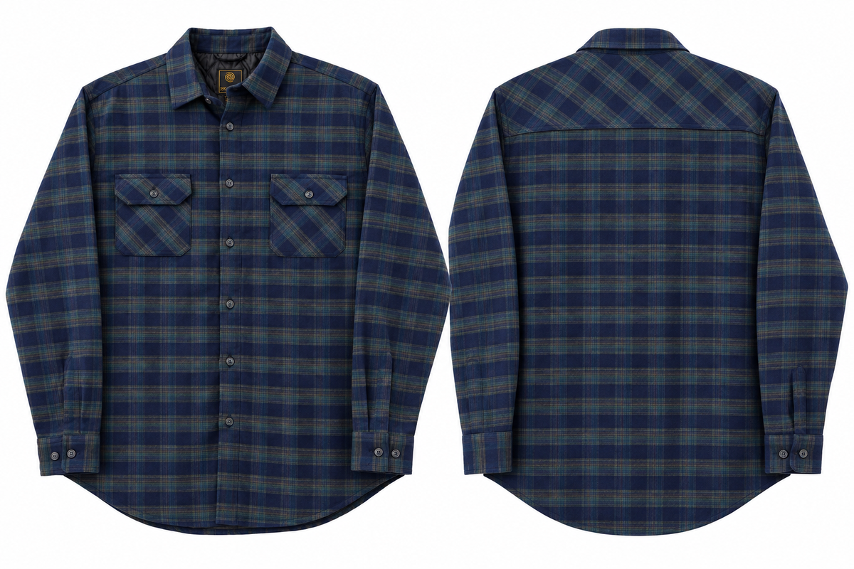 F/X Fusion Men's Navy & Green Plaid Quilted Shirt Jacket